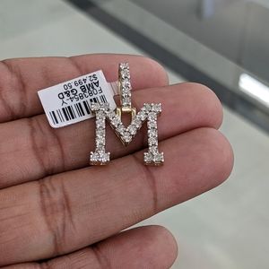 Real Diamond 10kt gold initial M pendant